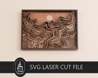 Montagna astratta 3D a strati in formato SVG per Glowforge e xTool – File di taglio laser a 7 strati realizzato a mano
