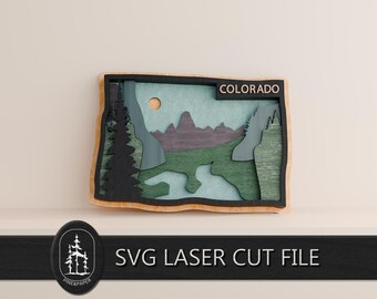 File SVG 3D a strati dello Stato del Colorado per Glowforge e xTool – File di taglio laser a 7 strati realizzato a mano