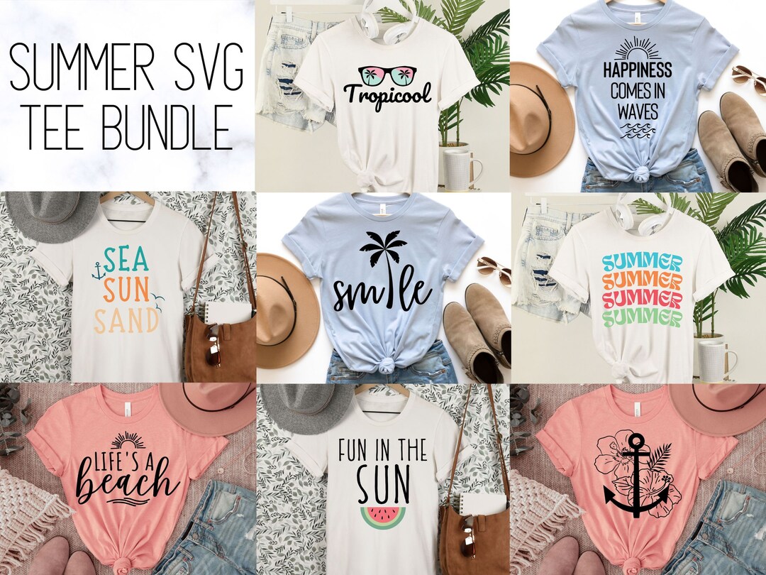 Summer SVG Bundle, Beach Shirt Cut Files for Cricut, Summer Tee Bundle ...