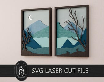 3D Layered Mountain Landscape SVG Bundle for Glowforge & xTool – Handcrafted Laser Cut File