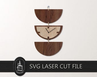 Modern Wall Clock SVG DXF - Clock Face Laser Cut File - Glowforge, xTool & LightBurn - Instant Download
