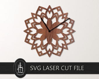 Modern Wall Clock SVG DXF - Clock Face Laser Cut File - Glowforge, xTool & LightBurn - Instant Download