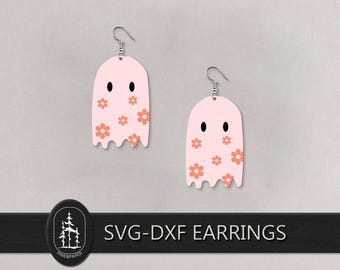 Ghost Earrings Template SVG DXF - Halloween Laser Cut Earring File - Glowforge, xTool & LightBurn - Instant Download