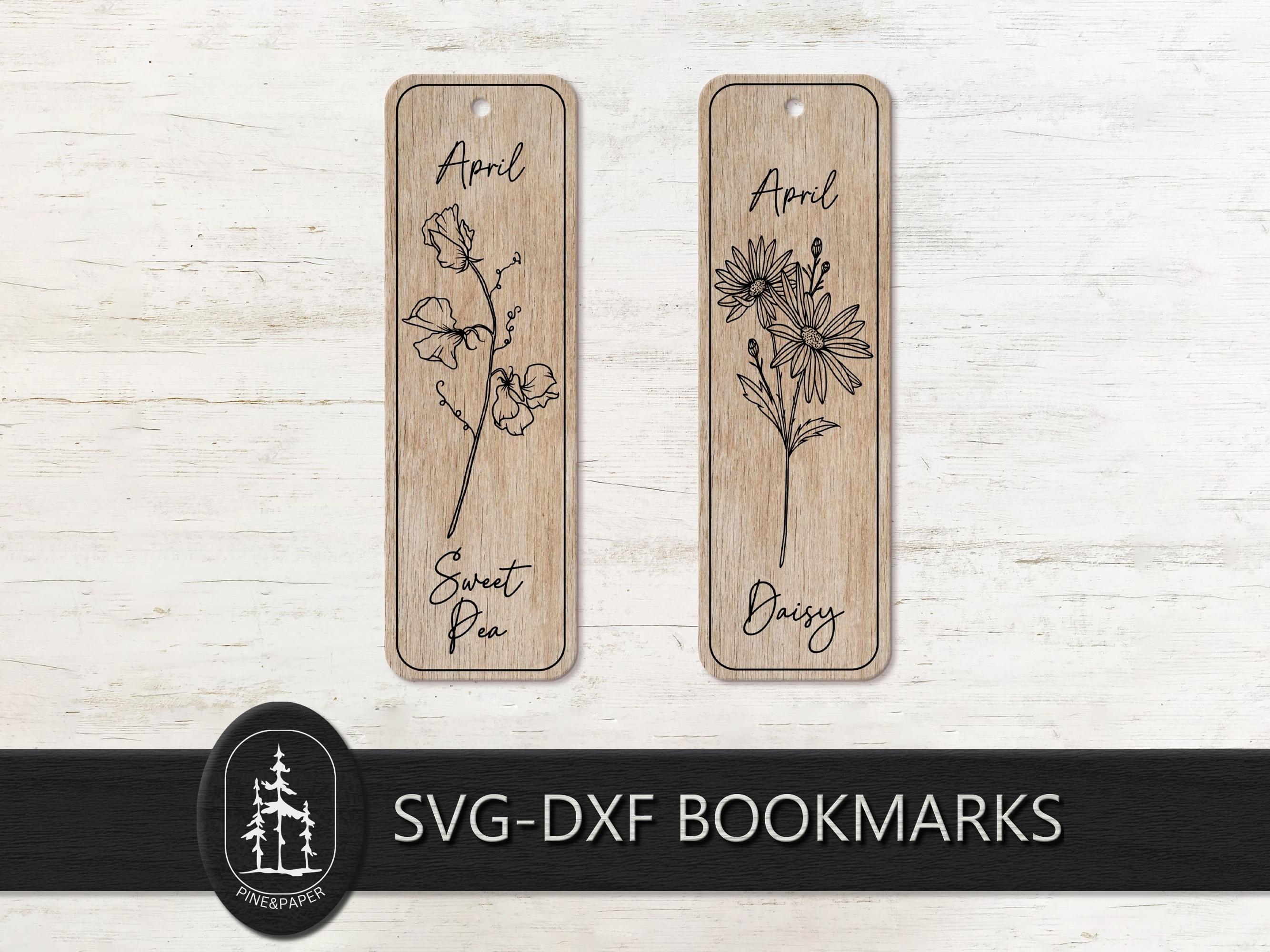 April Birth Flower Bookmark Engraving SVG DXF - Sweet Pea and Daisy ...