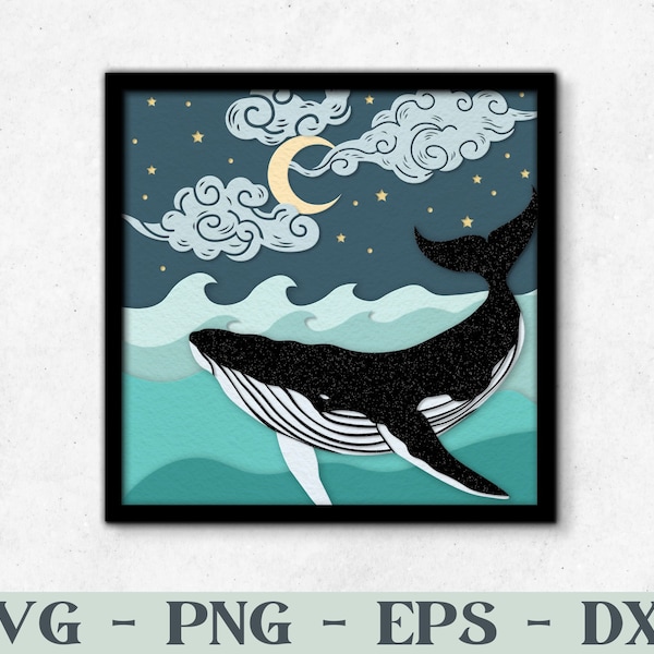 Whale and Moon Layered Shadowbox Design, Celestial Whale Laser Cut File for Cricut and KCup