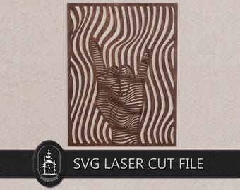 Segno della mano rock n' roll 3D a strati SVG per Glowforge e xTool – File di taglio laser artigianale