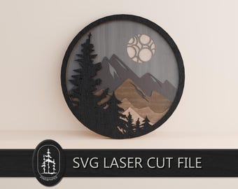 3D Layered Mountain Night Landscape  SVG for Glowforge & xTool – Handcrafted 7 Layer Laser Cut File