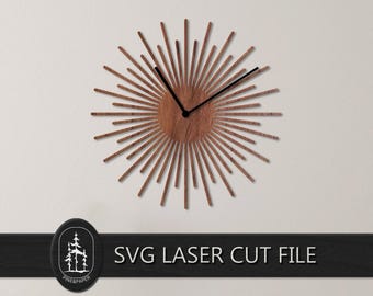 Modern Wall Clock SVG DXF - Clock Face Laser Cut File - Glowforge, xTool & LightBurn - Instant Download