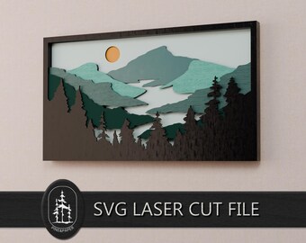 Mountain Forest Landscape 3D Layered SVG DXF - 7 Layer Laser Cut File - Glowforge, xTool & LightBurn - Instant Download