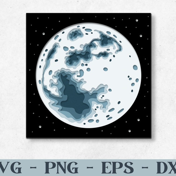 Full Moon Layered SVG Cut File for Cricut and Laser Cutting, Full Moon Shadowbox SVG File, Silhouette and Kcup