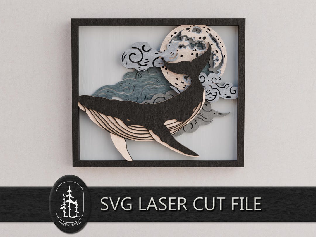 3D Layered Whale and Moon SVG for Glowforge & Xtool – Handcrafted 8 ...