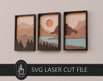 Mountain Scene 3D Layered SVG Bundle for Laser - Glowforge Ready Cut File - Design for wood, xTool and CNC.