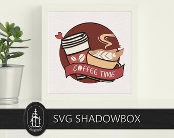 Coffee Time 3D Layered SVG PNG  -  Cricut & Silhouette - 9 Layers Shadowbox - Instant Download