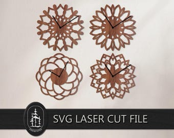 Wall Clock SVG DXF Bundle - Clock Face Laser Cut File - Glowforge, xTool & LightBurn - Instant Download