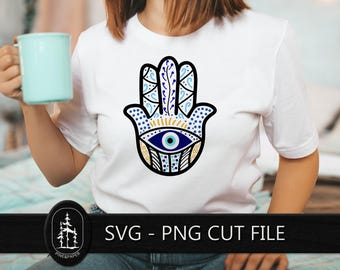 SVG PNG de Ojo Maligno - Archivo de corte para Cricut y Silhouette - Mano de Hamsa SVG - Vinilo para camisetas y tazas - Descarga instantánea