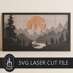 3D Layered Mountain Sunset Landscape SVG for Glowforge & xTool – Handcrafted 7 Layer Laser Cut File
