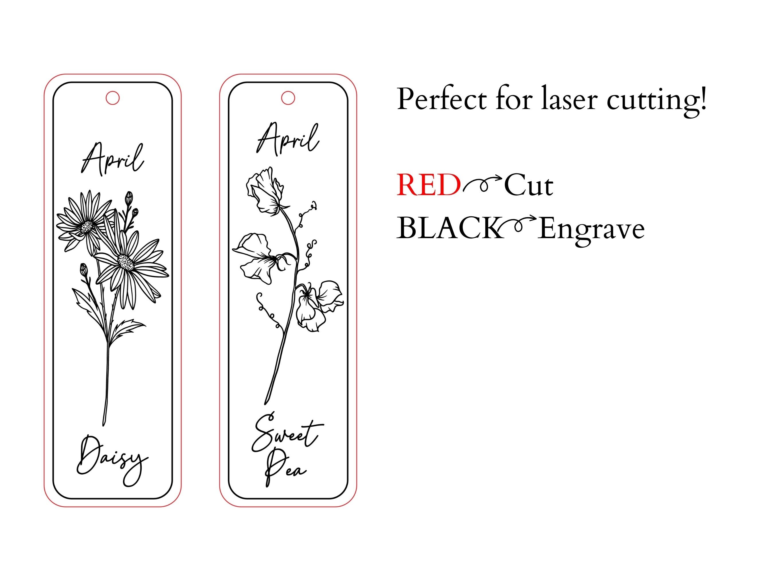 April Birth Flower Bookmark Engraving SVG DXF - Sweet Pea and Daisy ...
