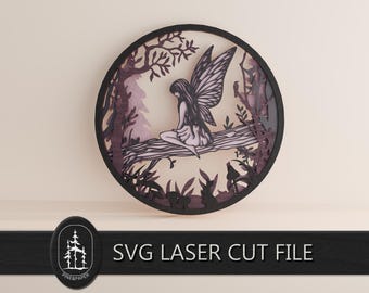 SVG 3D a strati con fata della foresta per Glowforge e xTool – File di taglio laser a 6 strati realizzato a mano