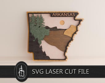 File SVG 3D a strati con la sagoma dello stato dell'Arkansas per Glowforge e xTool – File di taglio laser a 7 strati realizzato a mano.