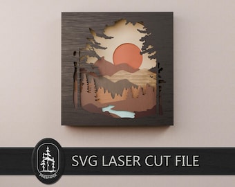Mountain Sunset 3D Layered SVG for Laser - Glowforge Ready Cut File - 10 Layer Design for wood, xTool and CNC.