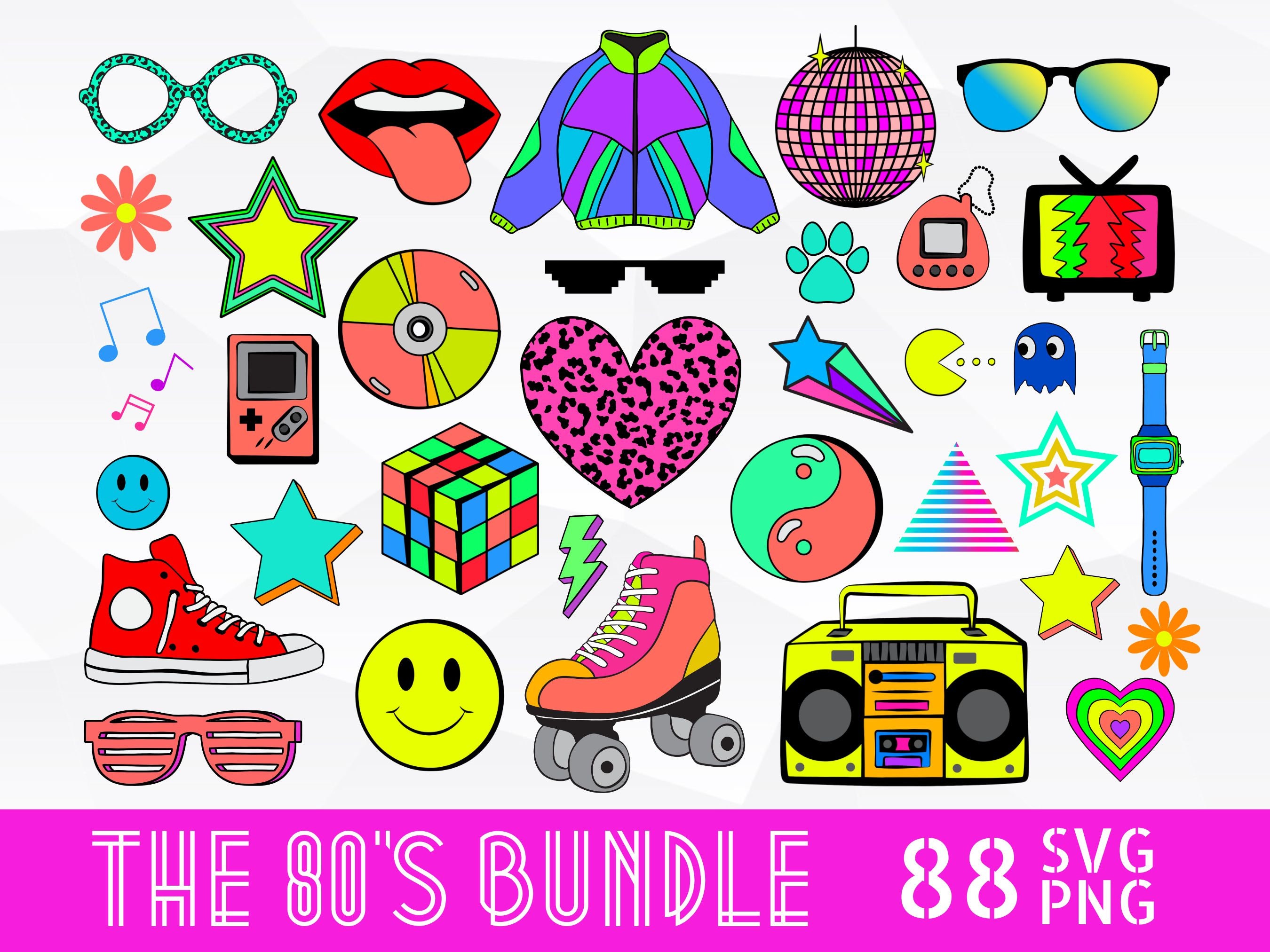80s Svg,Neon 80s Clipart Bundle,Roller Skates Clipart, 1980,Retro,Neon ...
