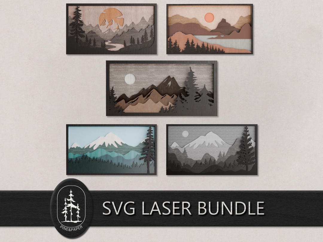 Mountain Landscape Bundle 3D Layered SVG DXF - Multi-layer Laser Cut ...