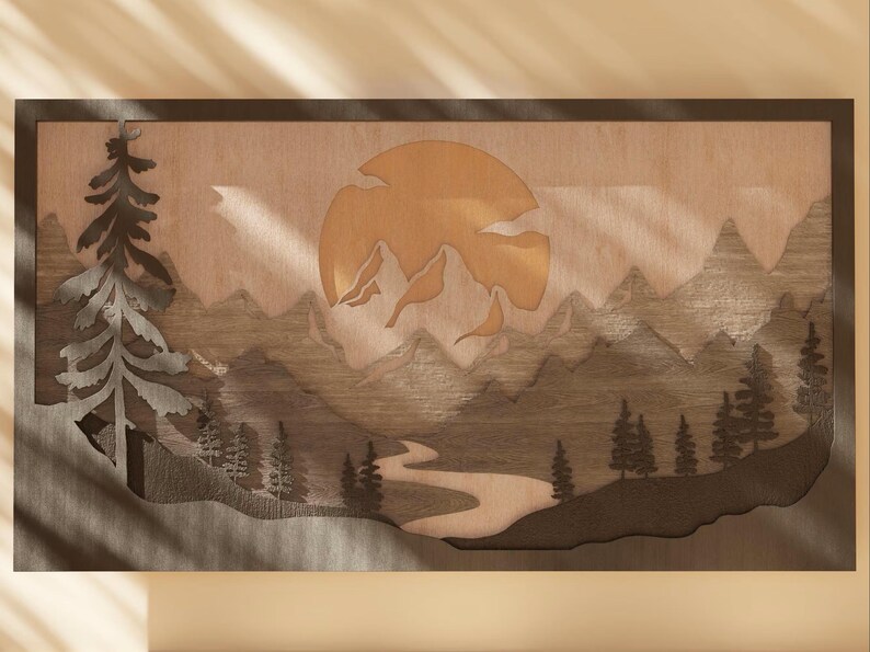 Mountain Landscape Bundle 3D Layered SVG DXF - Multi-layer Laser Cut ...