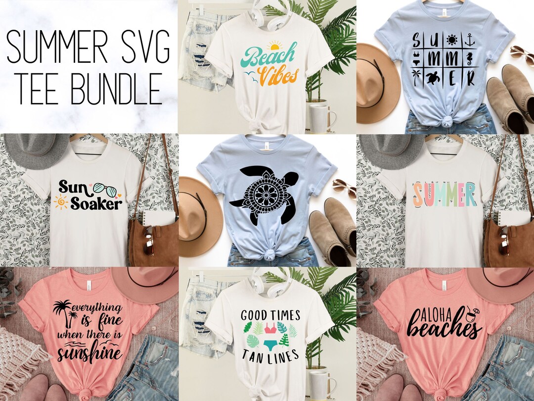 Summer SVG Bundle, Beach Shirt Cut Files for Cricut, Summer Tee Bundle ...