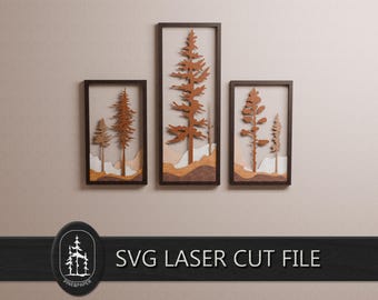 Pacchetto SVG di pini 3D a strati per Glowforge e xTool – File per taglio laser artigianale a tema foresta