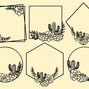 Kaktus Rahmen svg png, Kaktus Monogramm svg, Kaktus Border, Sukkulenten svg, Kaktus cut Datei, Kranz svg