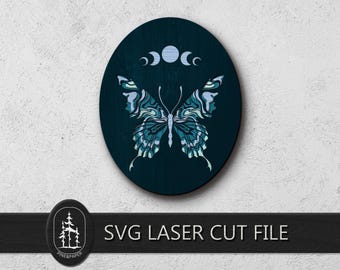 Falena 3D a strati con fasi lunari SVG per Glowforge e xTool – File di taglio laser a 5 strati realizzato a mano