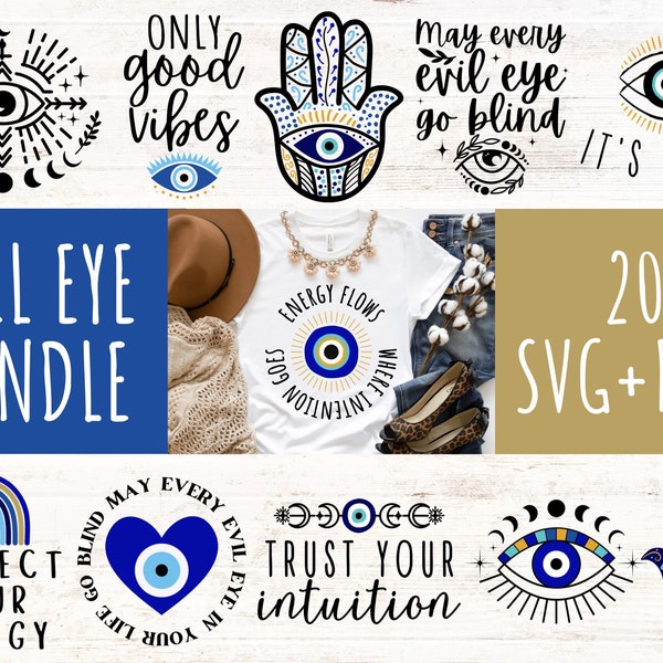 Evil Eye SVG Bundle, Hamsa Hand cut files for cricut, Greek evil eye designs for shirts, evil eye clipart, png, dxf, eps