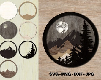 Layered Mountain Scene SVG Cut File for Laser Cutting and Cricut
