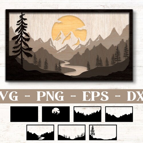 Horizontal Mountain Scenery Laser Cut File K40 Laser Cut Etsy Canada