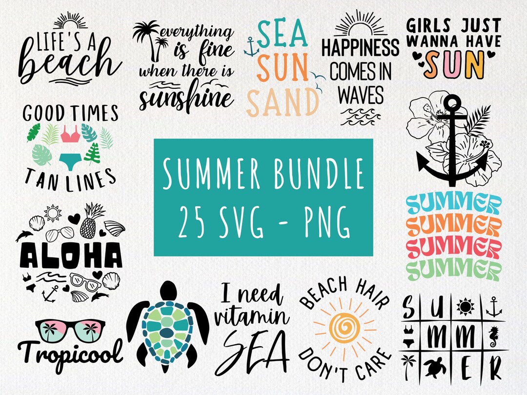 Summer SVG Bundle, Beach Shirt Cut Files for Cricut, Summer Tee Bundle ...