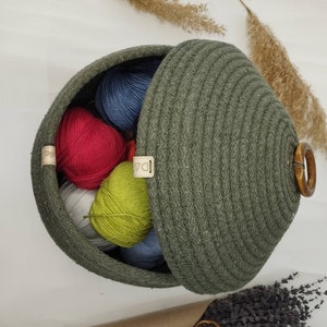 Cesta organizadora multiusos, con tapa de color caqui, cesta de almacenamiento decorativa con cuerda de algodón, regalo para ella, decoración del hogar