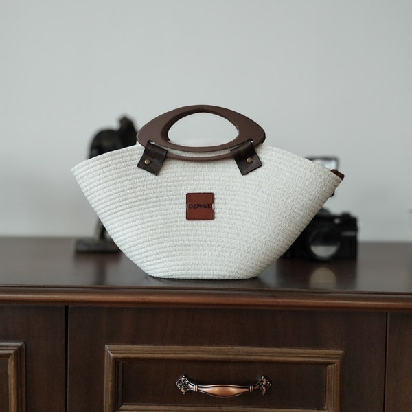 Midi Handbag, with Wooden Handle handbag, Gift For Her,Handmade Bag,Women Bag
