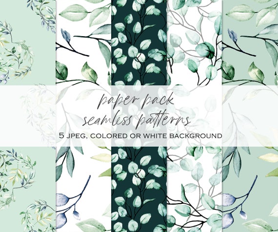 Seamless Patterns With Watercolor Leaves Floral Leaf - Etsy