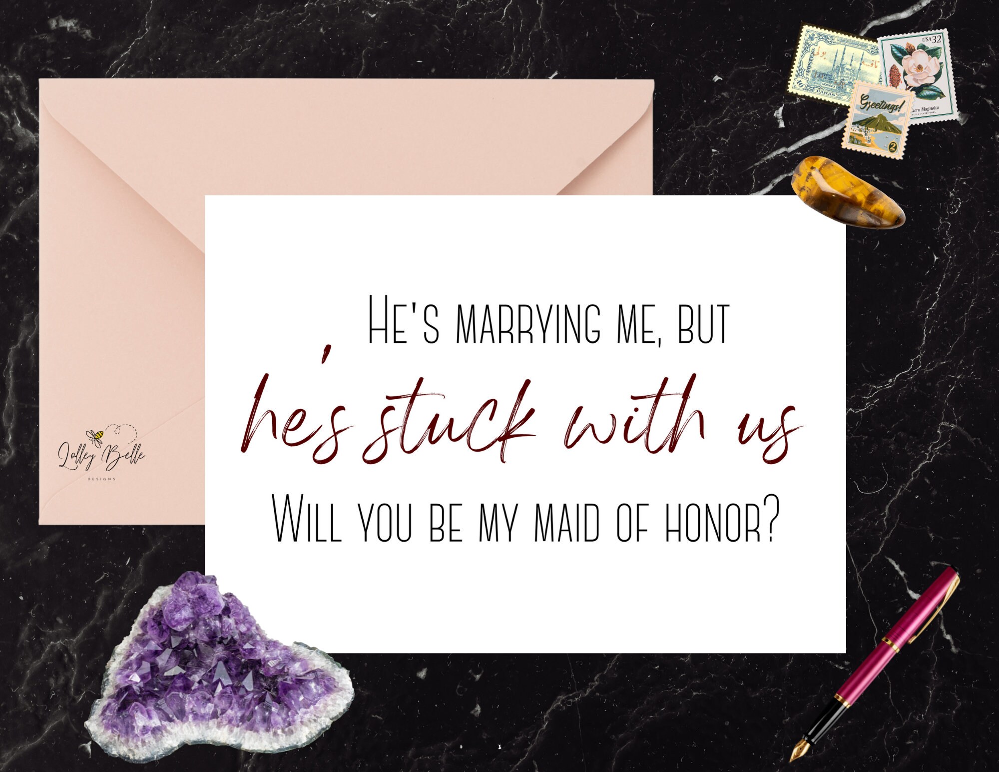Hes Marry Me But Hes Stuck With Us Funny Man Of Honor Proposal Card 