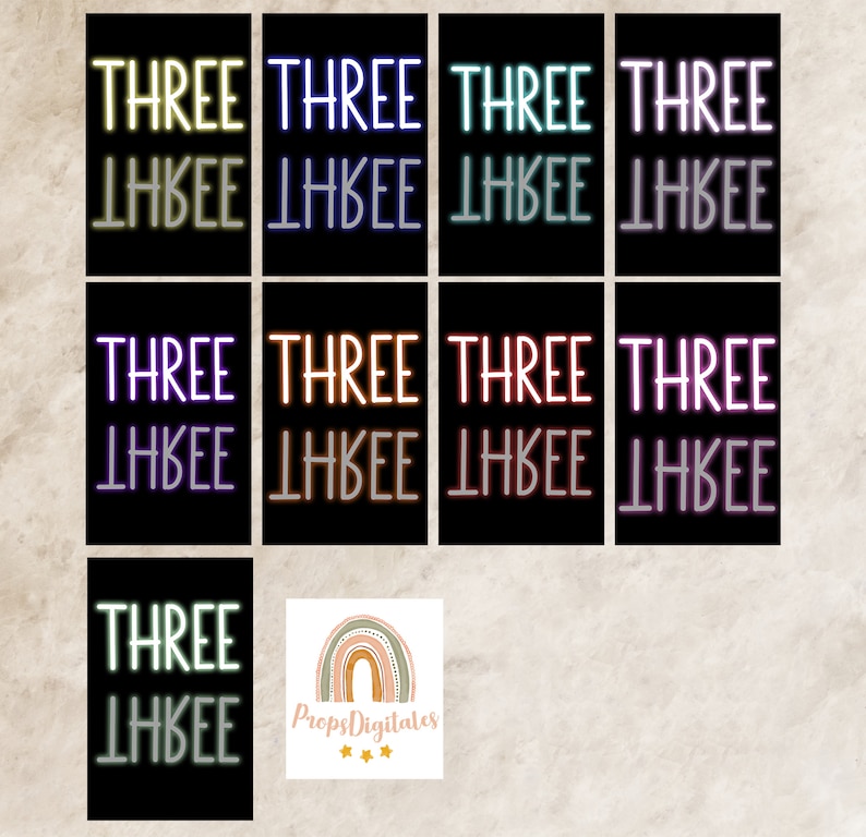 One Two Three Color OVERLAYS PNG Signs NEON - One, Two, Three Colors - Etsy