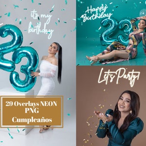 29 Neonschild-Geburtstags-Overlays in PNG