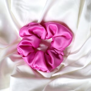 Satin Scrunchie Hot Pink silk scrunchie Bridesmaid gift for her teacher gift christmas gift Wedding favor