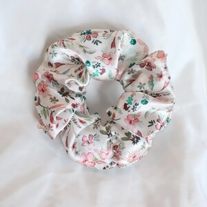 Luxury Pink Floral Satin Scrunchie  | Elastic Hair Tie Scrunchies | Handmade Scrunchy | Gifts for Her | Bridesmaid Party Favor |  | silk