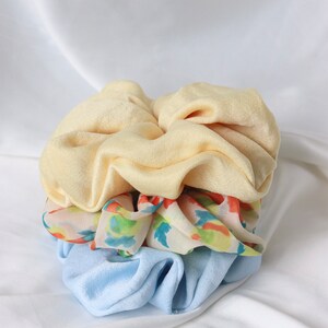 Satin Scrunchie yellow pastel silk scrunchie Bridesmaid gift for her teacher gift christmas gift Wedding favor