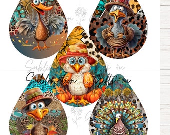 Western Fall Sublimation Earring Bundle | Thanksgiving turkey template | Leopard | Animal print | teardrop earring png | Scarecrow | Pumpkin