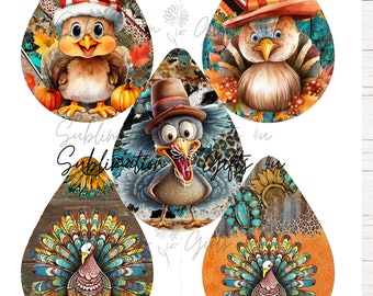 Western Fall Sublimation Earring Bundle | Thanksgiving turkey template | Leopard | Animal print | teardrop earring png | Scarecrow | Pumpkin