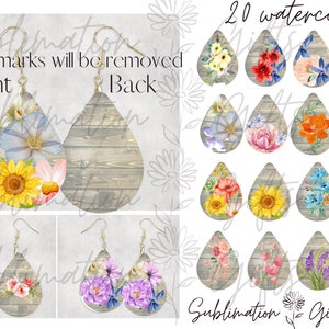 Oorbel sjabloon | Aquarellen bloemen oorbel PNG | traanoorbel png bundel | sublimatie oorbellen | sublimatie traanoorbellen