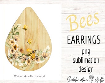 Honey Bees earring png | Bumble Bee earring template | Bees teardrop earring png | sublimation designs | sublimation teardrop earrings