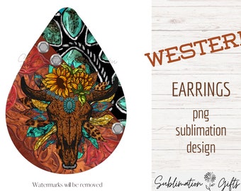 Western earring tooled leather design | teardrop earring png | western earring png | cowboy earring template | sublimate earring designs