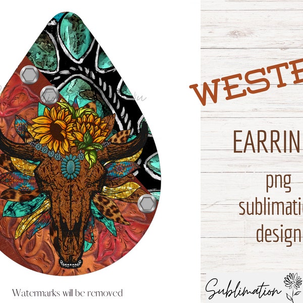 Western earring tooled leather design | teardrop earring png | western earring png | cowboy earring template | sublimate earring designs